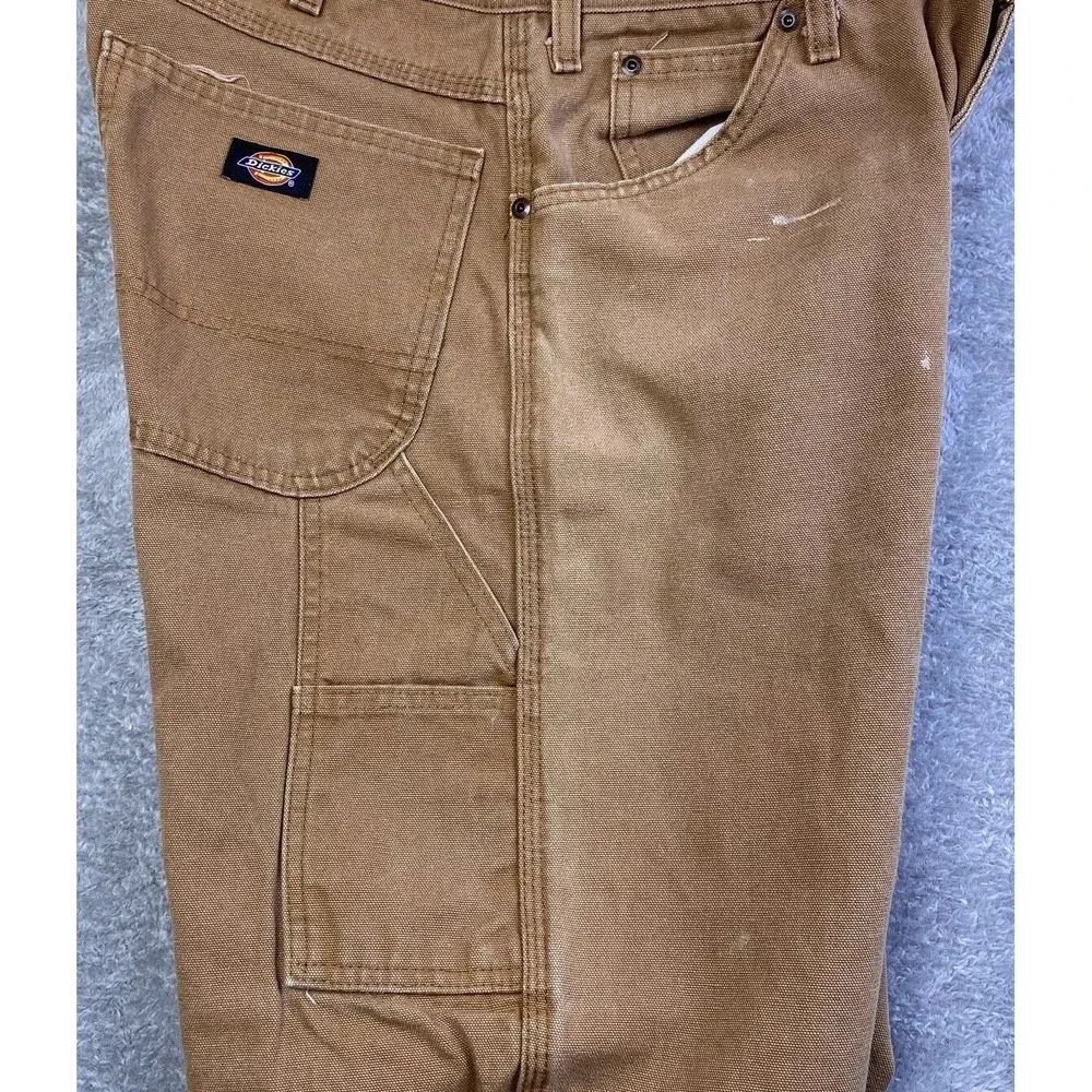 Dickies Jeans Men Sz 36x32 Brown Canvas Cotton Carpenter Painter Work Pants